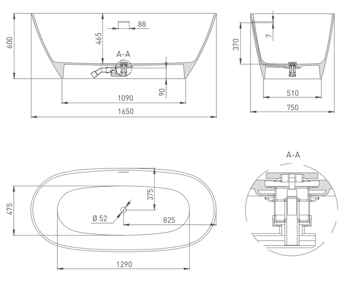 Salini ванна отдельностоящая 165x75, sofia, 102521mrf цвет: матовый белый