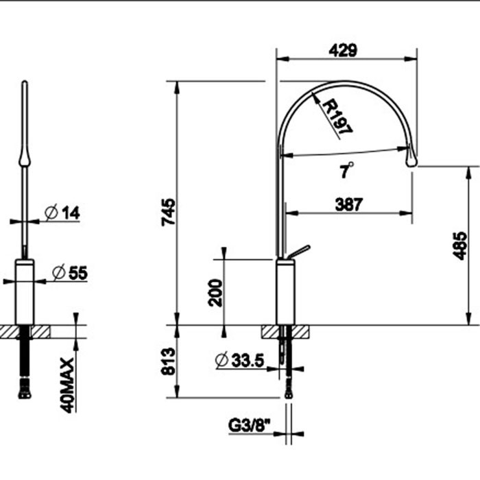 Gessi Смеситель для раковины на 1 отверстие, высокий, излив 387мм R=197, Goccia, 33610#279 цвет: белый