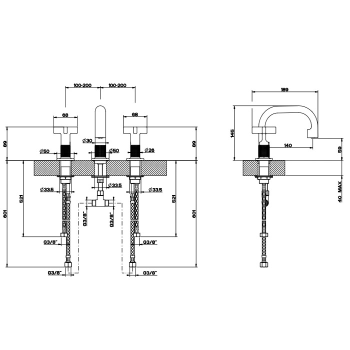 Gessi Смеситель для раковины, 3 отв., Inciso, 58112#031 цвет: хром