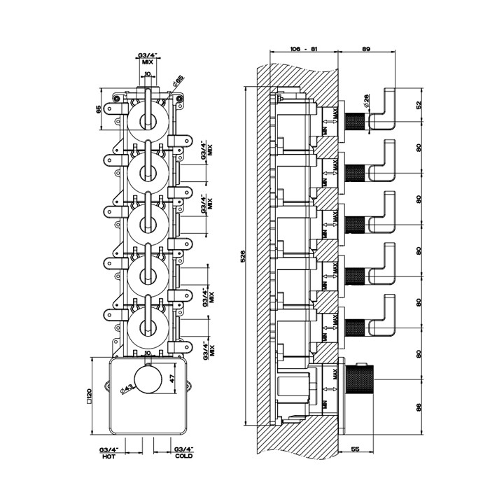Gessi Смеситель для душа, встраиваемый, термостатический, резьба 3/4", Inciso, 58220#299 цвет: black xl