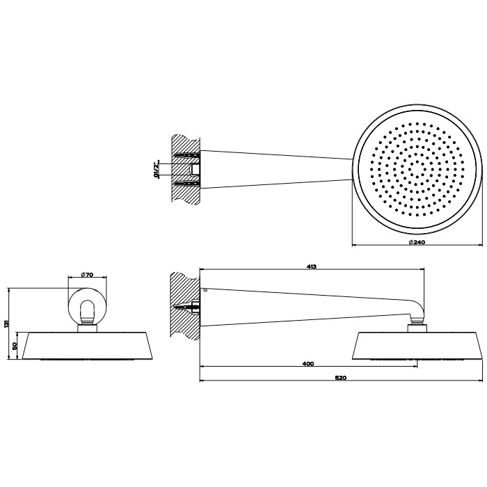 Gessi Верхний душ d24см., настенный, Cono, 45151#707 цвет: black metal brushed pvd