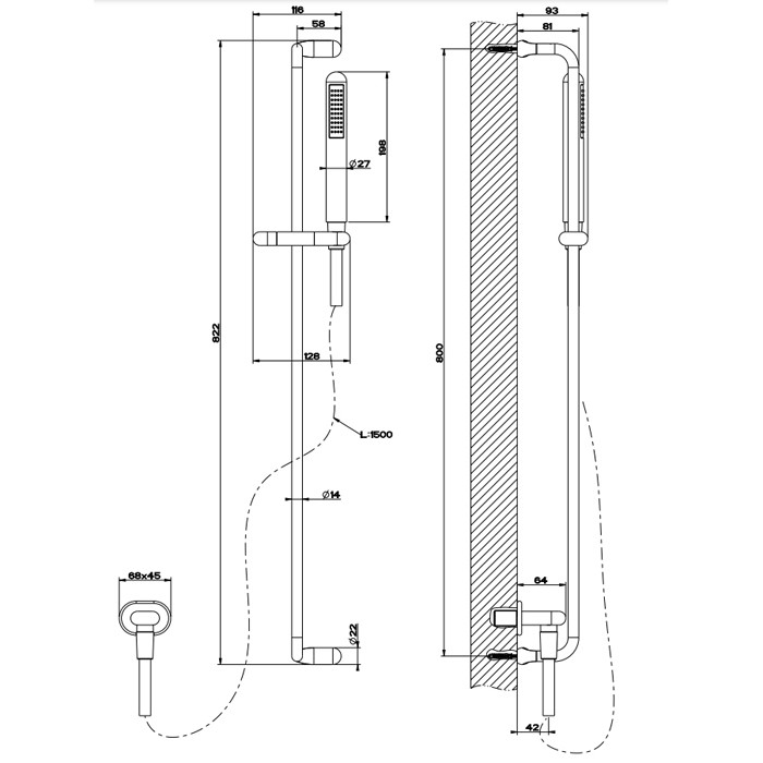 Gessi Душевая штанга, настенная, Goccia, 33642#147 цвет: шлифованный хром