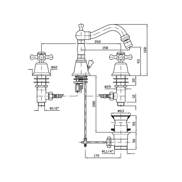 Zucchetti смеситель для биде на 3 отверстия, delfi, хром арт. z46368.8008