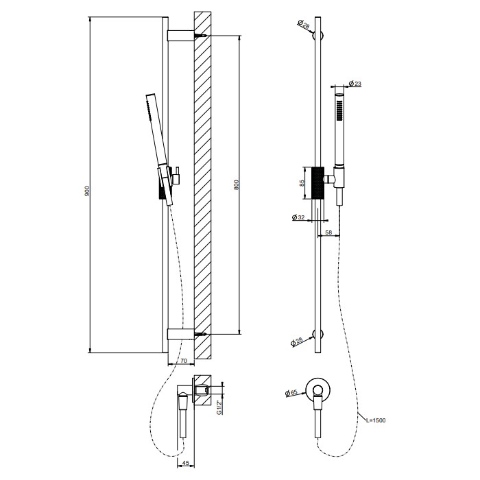 Gessi Душевой гарнитур: штанга, вывод воды, ручной душ и шланг 150см., Habito Cesello, 70442#299 цвет: black xl