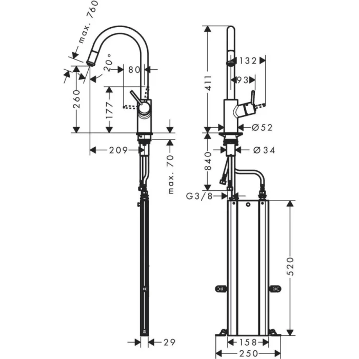 Hansgrohe смеситель для кухни, Talis M52, нержавеющая сталь арт. 73864800