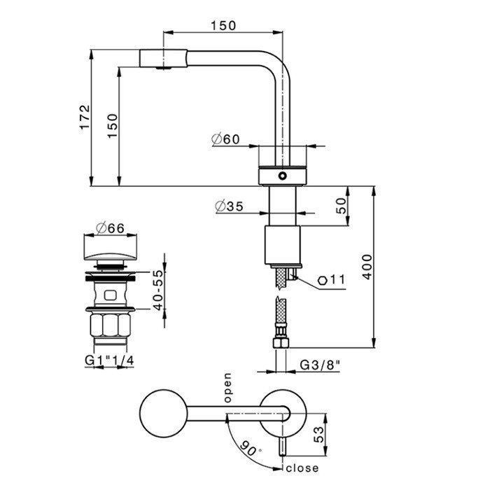 Cisal смеситель для раковины sm00071040 slim cisal, цвет: чёрный матовый