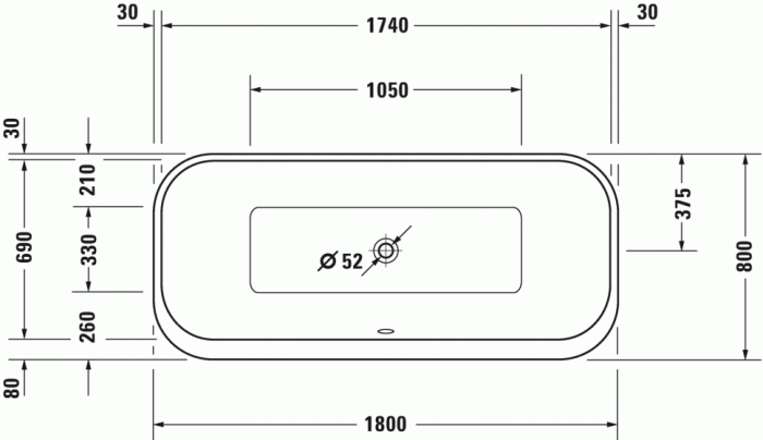 Duravit акриловая ванна happy d2 plus 1800 х 800 c двумя наклонами для спины, happy d.2 plus, 700453000000000 цвет: белый