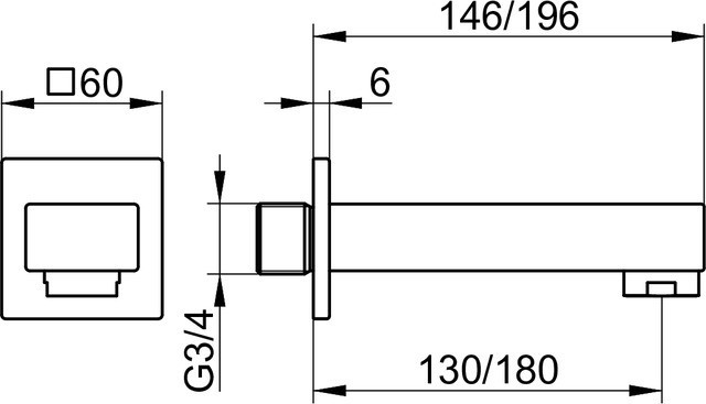 Keuco излив для ванны вылет 196 мм, edition 11, хром арт. 51145 010001
