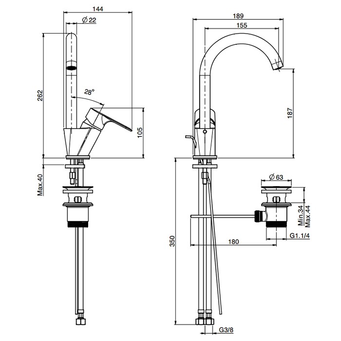 Fima Carlo Frattini cмеситель для раковины, на 1 отв., с донным клапаном, serie 22, хром арт. f3841cr.2