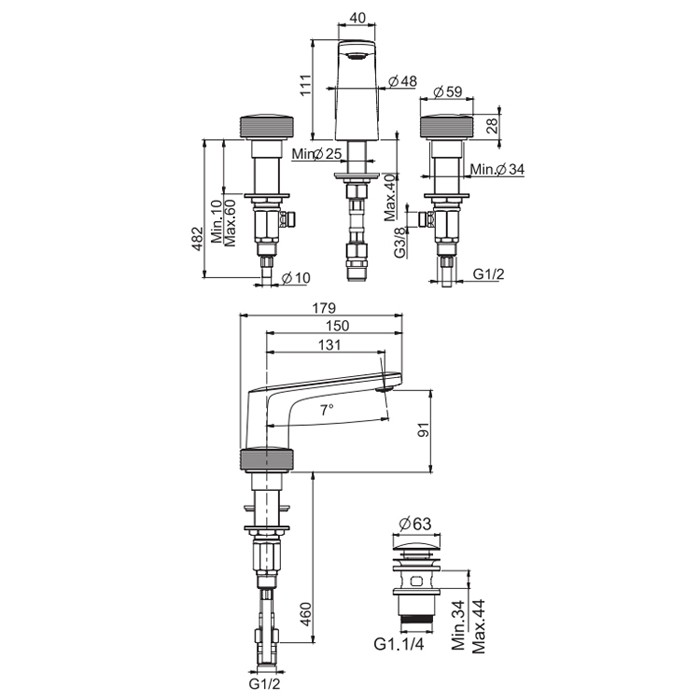 Fima Carlo Frattini смеситель для раковины на 3 отверстия, texture collection, хром арт. f5601hcr