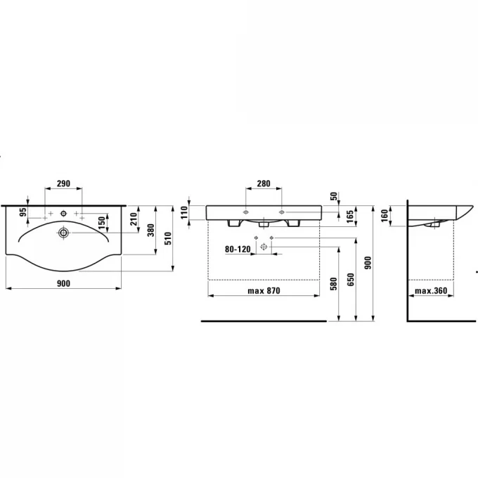 LAUFEN раковина 90x51, PALACE - 8.1170.2.000.104.R