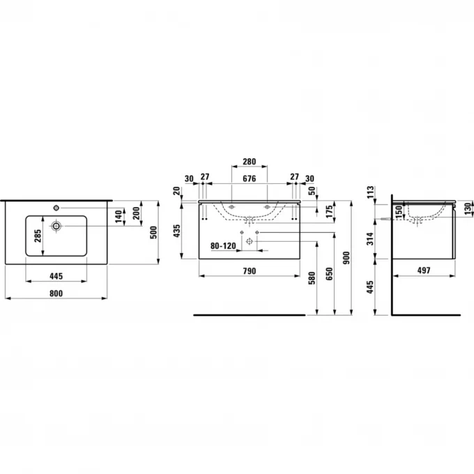 LAUFEN тумба с раковиной 80x50, PRO S - 8.6096.4.475.104.1