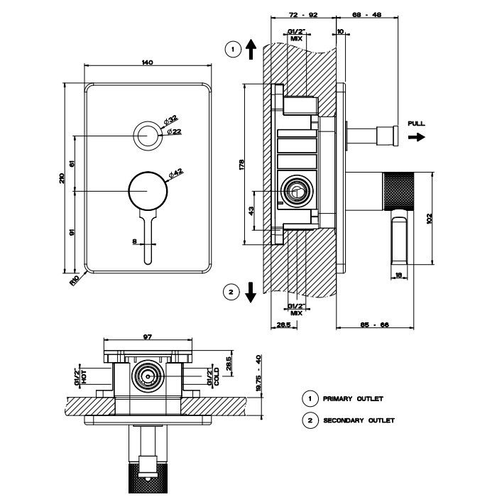 Gessi Смеситель для душа с переключателем на 2 выхода, встраиваемый, Inciso, 58079#031 цвет: хром