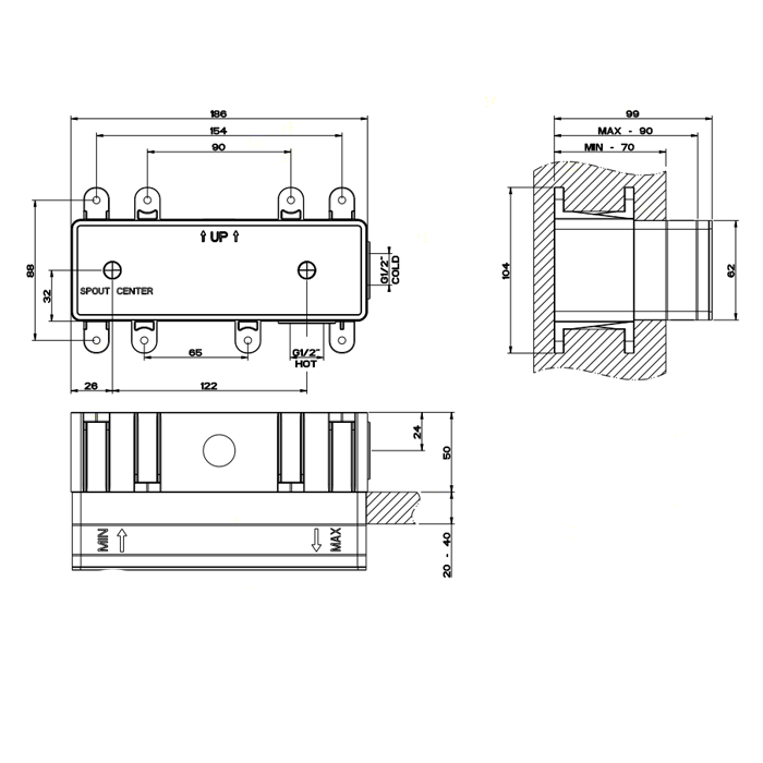 Gessi Внутренняя часть встраиваемого однорычажного смесителя с изливом, 44697#031 цвет: