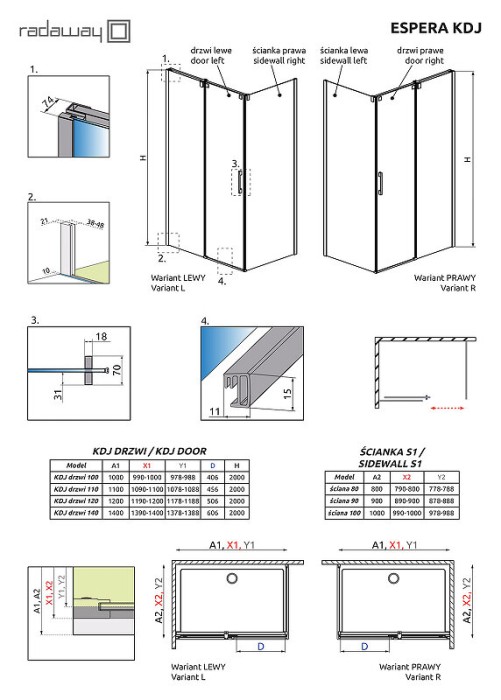 Radaway душевая дверь dwj/kdj 55 профиль хром стекло прозрачное, Espera - 380545-01L