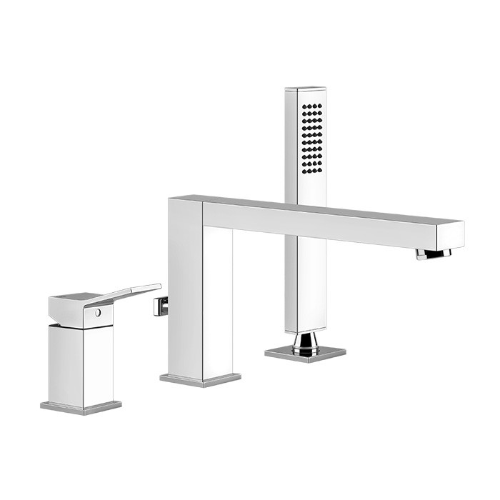Gessi Смеситель для ванны на 3 отверстия, с встроенным в излив переключателем и ручным душем, Rettangolo, 53037#031 цвет: хром