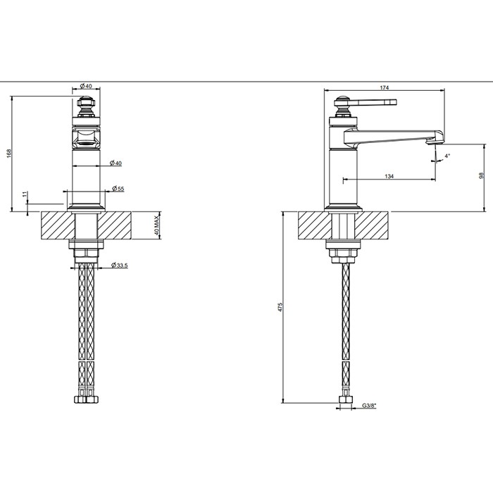 Gessi Смеситель для раковины на 1 отв., без донного клапана, Venti20, 65002#720 цвет: nickel pvd