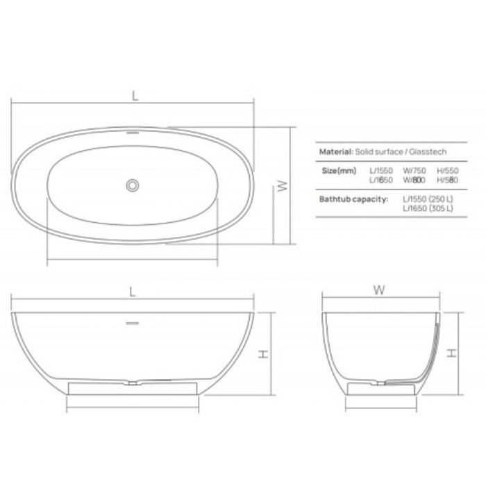 Ванна отдельностоящая 165x80xh58 см, полиэфирная смола, DEA Design Nature, brown copper арт. DD8628 1650 R9