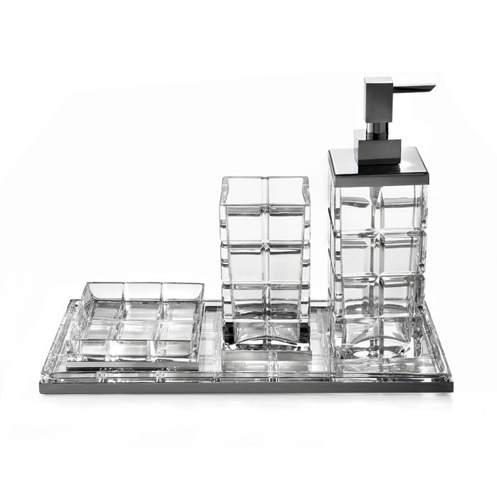 Комплект: стакан, дозатор, мыльница, лоток (никель чёрный матовый), 3SC Palace Crystal - PA99ACRCFM