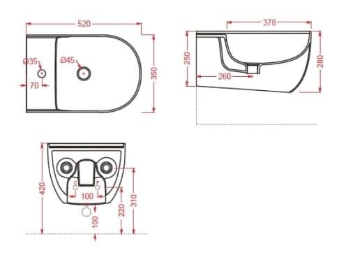 Биде подвесное 35x52 см, 1 отверстие, foresta, Art Ceram The One арт. THB001 43 00