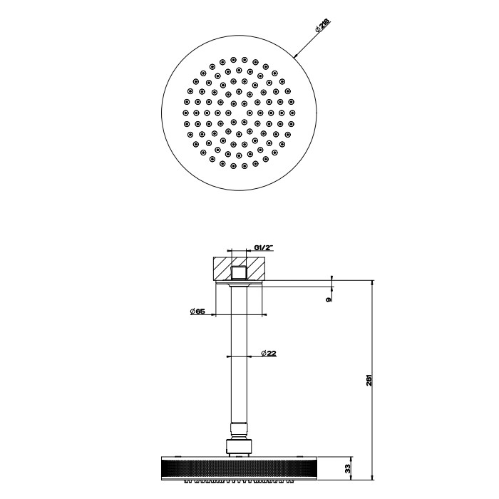 Gessi Верхний душ, 1/2", d20см, с защитой от налёта, потолочный, Inciso, 58186#246 цвет: золото
