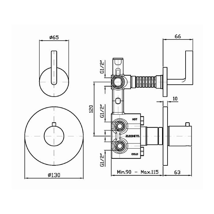 Zucchetti встроенный термостатический смеситель для душа, 1/2”, с запорным клапаном, simply beautiful, хром арт. zsb5659 r97820