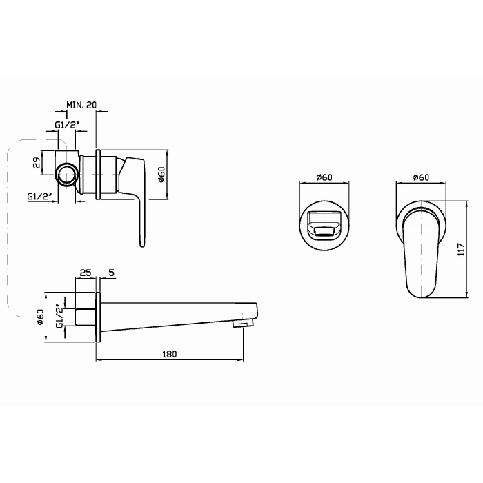 Zucchetti встроенный однорычажный смеситель для раковины, на 2 отв., sun, хром арт. zsn631