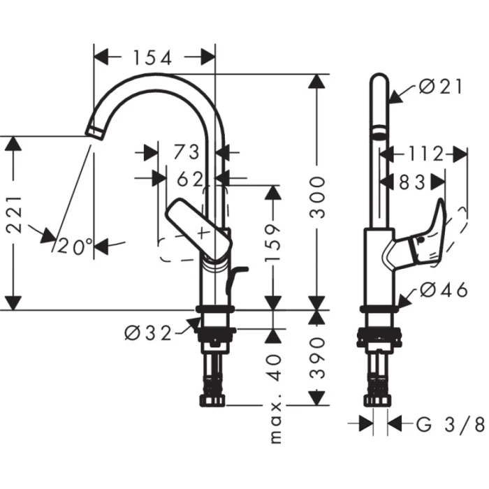 Hansgrohe смеситель для раковины 210, с донным клапаном, Logis, хром арт. 71130000