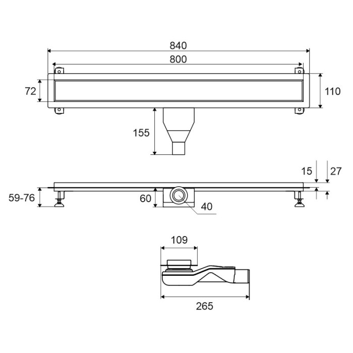 Душевой трап 80 см. Под облицовку плиткой, Excellent Stilio, хром арт. INEX.1515.800.P.SNP