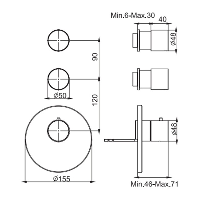 Fima Carlo Frattini смеситель для душа встроенный, термостатический, 2 запорных вентиля, spillo steel, сталь арт. f3083x2inox f2462/1m