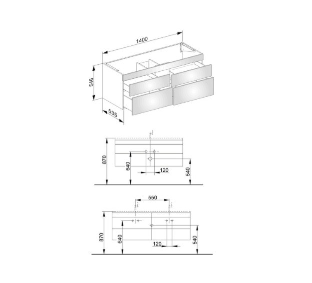 Keuco тумба подвесная под раковину с четырьмя выдвижными ящиками, edition 400, белый арт. 31562 210000