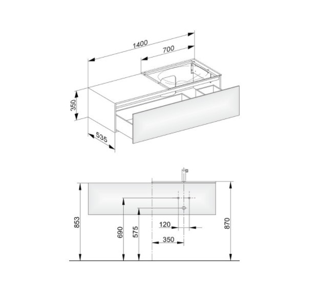 Keuco тумба подвесная под раковину справа с одним выдвижным фронтом со светодиодной подсветкой, edition 11, антрацит арт. 31166 390100