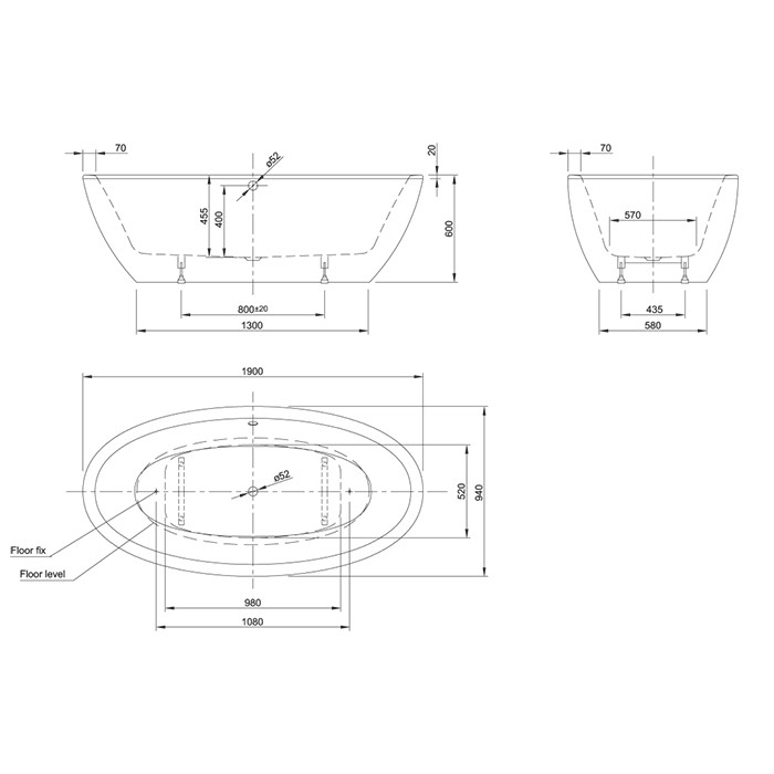 Knief ванна 190x95x60см., Loom, 0100-088-06 0100-091-06 цвет: белый
