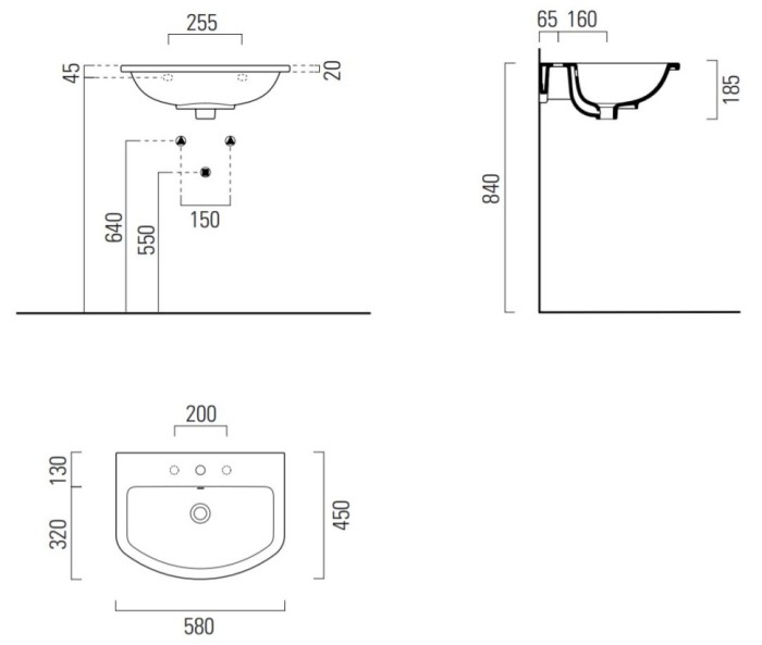 GSI Подвесная раковина 58х45х18,5 см, с переливом, санфарфор, с отв. под смеситель, City - 9130111