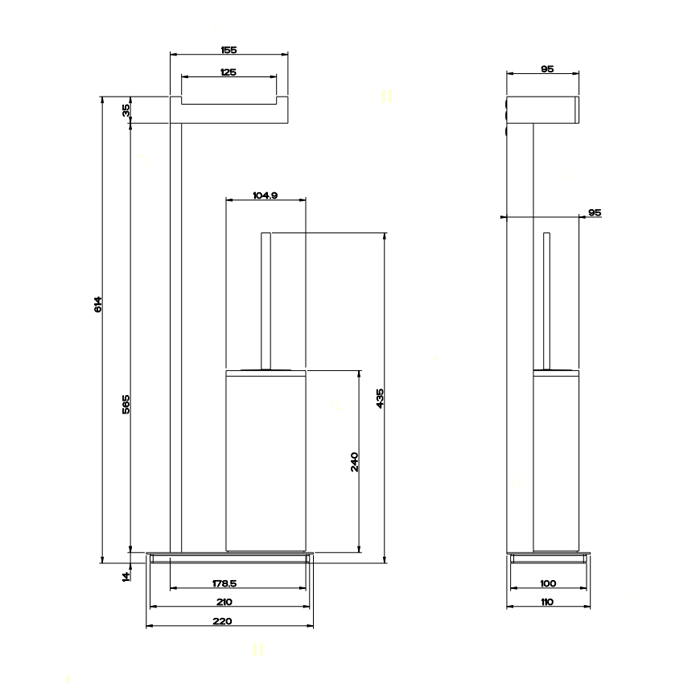 Gessi Стойка с держателем 61.4см., для туалетной бумаги и ершиком, напольная, Rettangolo, 20934#031 цвет: хром/черный