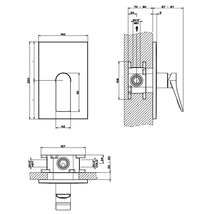 Gessi Встраиваемый смеситель для душа на 1 источник, Rilievo, 59061#299 цвет: nero xl