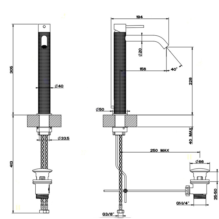 Gessi Смеситель однорычажный высокий с донным клапаном, Cesello, 54403#239 цвет: шлифованная сталь