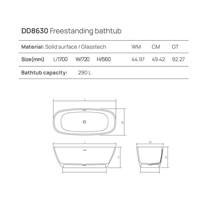 Ванна отдельностоящая 170x72xh56 см, DEA Design Soul, brown copper арт. DD8630 1700 18