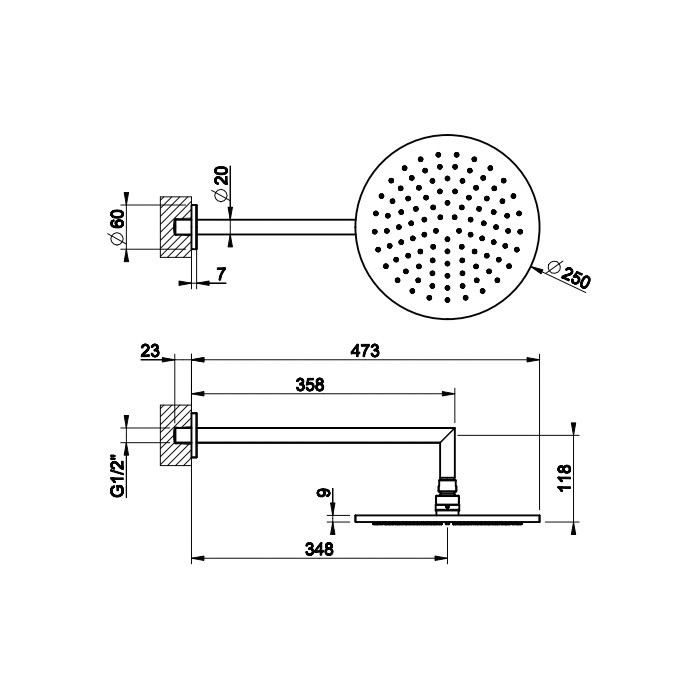 Gessi Верхний душ d25см., настенный, Anello, 63348#726 цвет: warm bronze brushed pvd