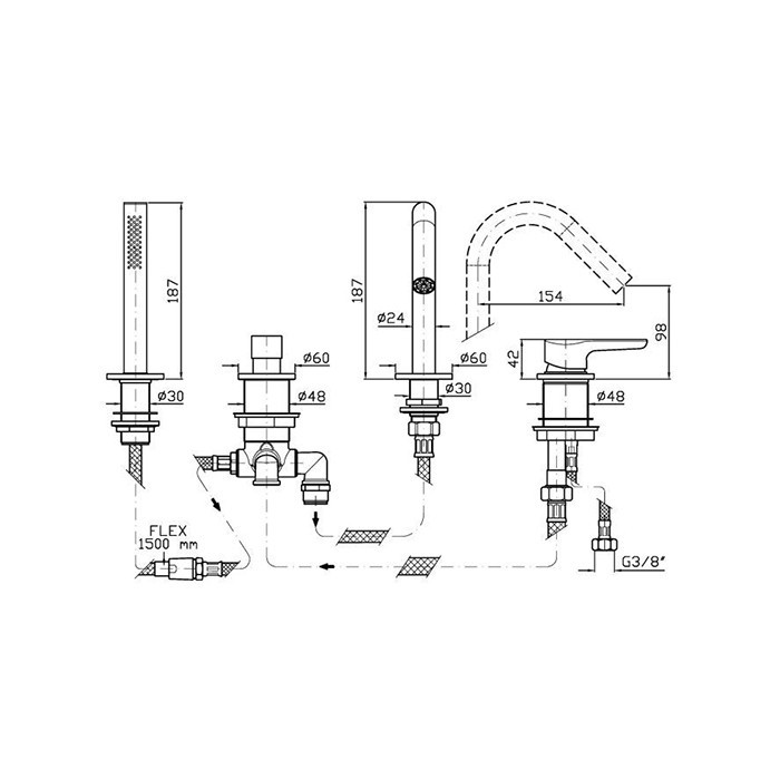 Zucchetti смеситель на борт ванны, на 4 отв., с ручным душем, medameda, хром арт. zmm507
