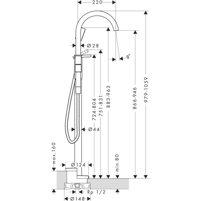 AXOR напольный смеситель для ванны, One, золото арт. 48440250