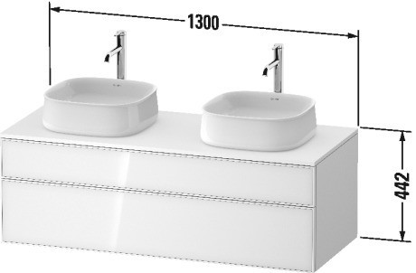 Duravit тумба подвесная под две раковины 550 мм х 1300 мм х 442 мм, zencha, ze4823b64840000 цвет: белое стекло/белый суперматовый
