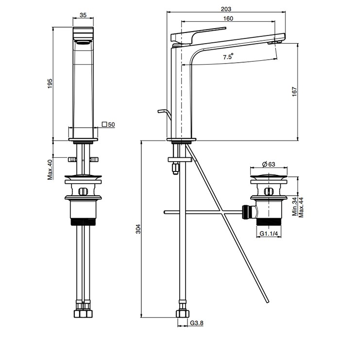 Fima Carlo Frattini смеситель для раковины, на 1 отв., высокий h19.5см., с донным клапаном, fit, хром арт. f3381lcr.1.es