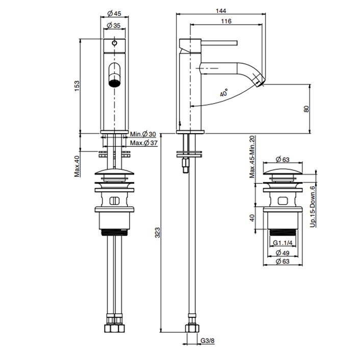 Fima Carlo Frattini смеситель для раковины, на 1 отверстие, с донным клапаном click-clack, spillo steel, сталь арт. f3071inox
