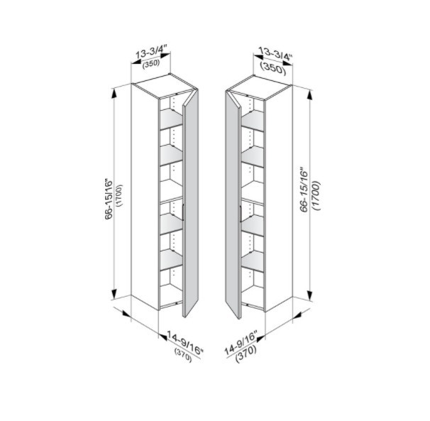 Keuco шкаф - пенал высокий подвесной петли справа, 4 стеклянные полки, edition 11, белый арт. 31330 210002