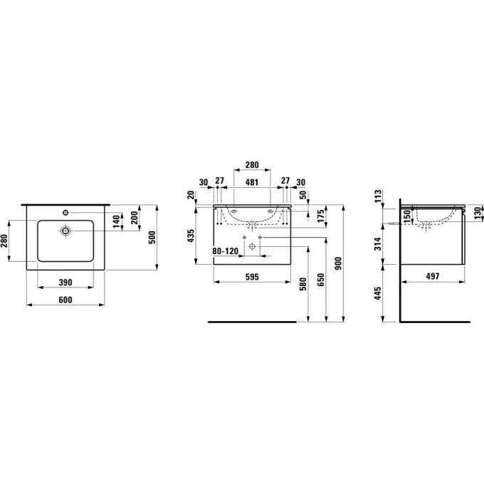 LAUFEN тумба с раковиной 60x50 с переливом, PRO S - 8.6096.2.463.104.1