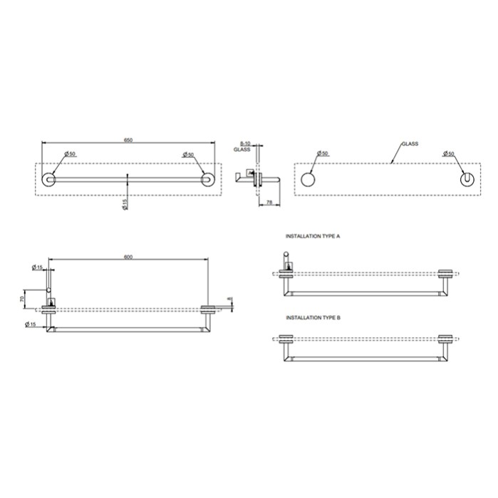 Gessi Полотенцедержатель для крепления на стекло. 60 см, Tondo, 63728#299 цвет: black xl