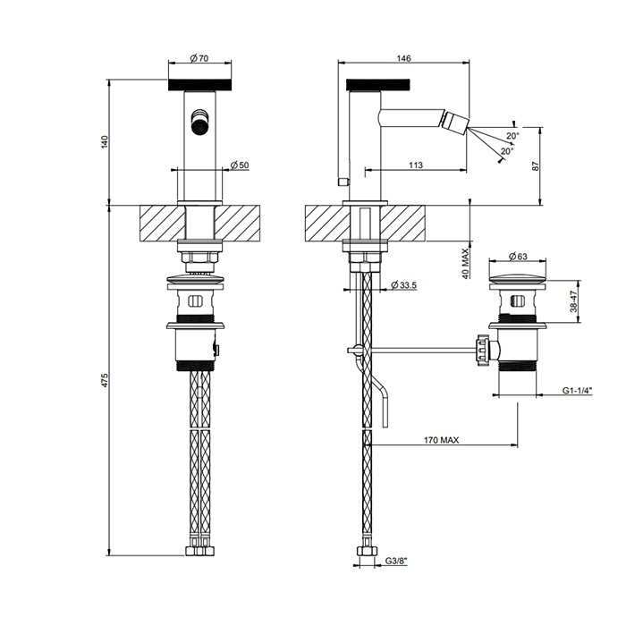 Gessi Смеситель для биде, на 1 отв., с донным клапаном, Anello, 63307#299 цвет: black xl