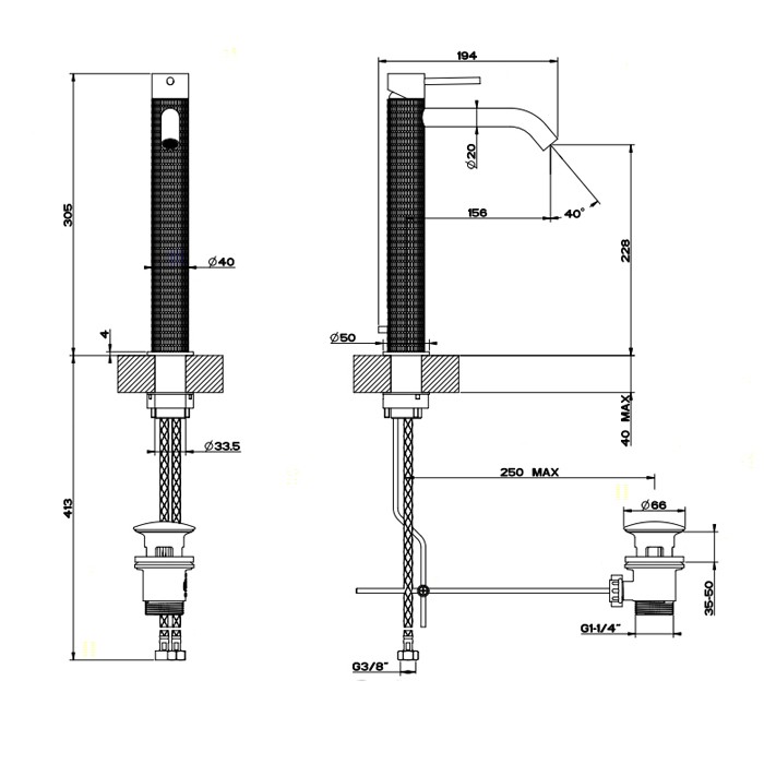 Gessi Смеситель однорычажный высокий с донным клапаном, Meccanica, 54203#239 цвет: шлифованная сталь