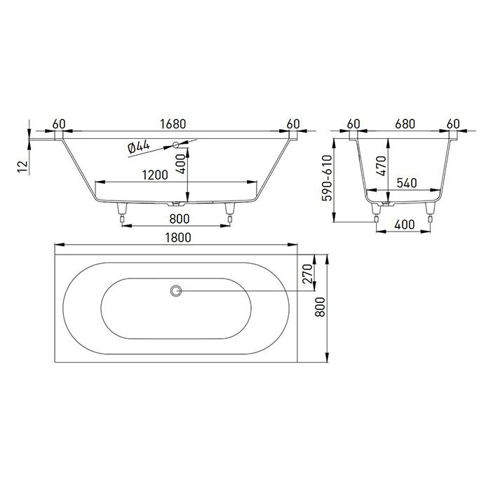 Salini ванна встраиваемая 180x80, ornella, 103421mrf цвет: матовый белый